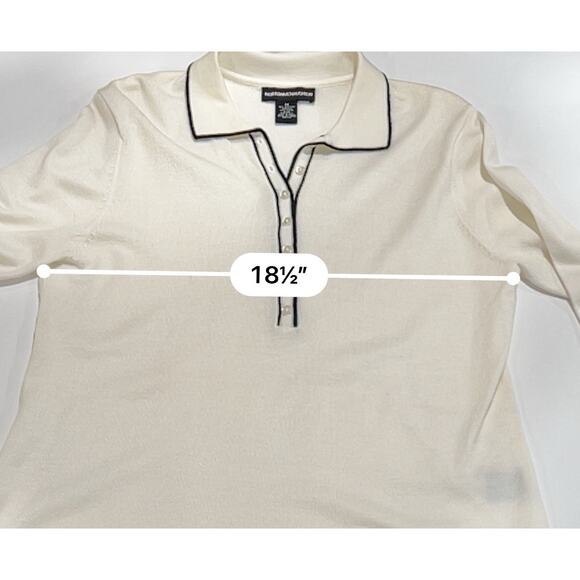 Vintage Norton McNaughton Henley Sweater Women's Med Cream Blue Trim Collar - Picture 6 of 7